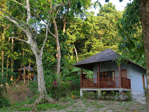 Deluxe Bungalows des Resorts versteckt unter Bäumen 