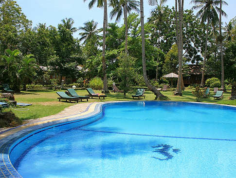 Pool und Liegewiese des Mapia Resort & Spa 