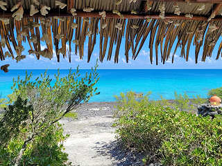 Blick aus einem der Bungalows des Raimiti auf die Lagune Fakaravas 