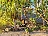 Fare Crusoe aus Bastmatten und Palmblatt an der Lagune Fakaravas 
